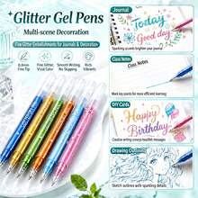 12pcs Colorful Neutral Gel Pens, Glitter Gel Pens, Vibrant Colors, Shiny Glitter Ink, Smooth Writing, 0.8mm Tip, Suitable For Diary, Notes, Drawing, Greeting Card Making And DIY Crafts - Multicolor - View 10