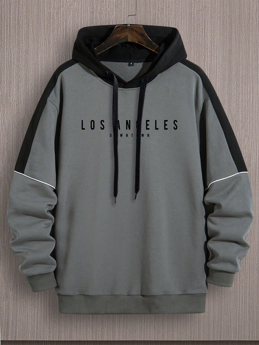 Men's Fashion American Style Autumn/Winter Contrast Color Letter Print Sweatshirt - Dark Grey - View 1