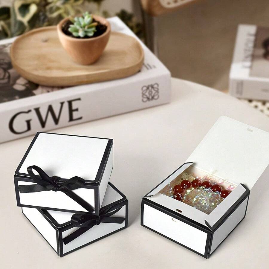 10/5/1 Set Minimalist Black & White Plaid Ins Style Black Bow Gift Box, High-End Foldable Square Surprise Gift Box With Ribbon Design, Jewelry Box, Suitable For Birthday Party, Daily Use And Holiday Party