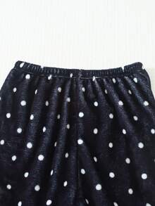 2pcs Women's Winter Polka Dot Print Thermal Lined Thick Crew Neck Long Sleeve Pants Soft Comfortable Pajama Set Homewear - Black - View 5