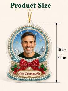 客製化照片珍珠鑽石畫飾品,個性化壓克力雪花球紀念品,DIY吊飾聖誕樹裝飾,獨特的2026年節禮物,適合家人、朋友與寵物愛好者 - 彩色 - 查看 10