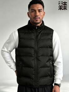 mulinsen Men's Minimalist Stand Collar Vest, Multi-Functional Sleeveless Tank Top With Zipper Pocket Design, Layerable For Winter Daily Wear - Black - View 5