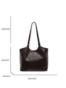 Fashion Solid Color PU Shoulder Tote Bag, Suitable For Women Shopping, Commuting And Daily Use - Coffee - View 2
