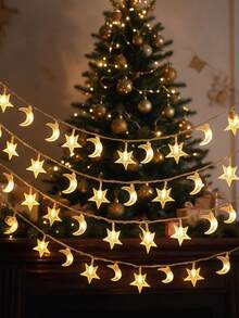 1pc 20/40LED,3/6m Star & Moon Battery Operated String Lights (Batteries Not Included), Fairy Tale Lights For Room Decor, Birthday Party, Wedding, Gift, All Seasons - Stars and Moon - View 9