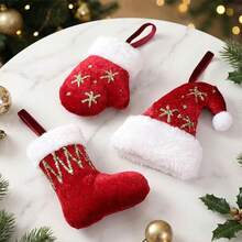 New Christmas Socks Holiday Decor Red & White Christmas Hat Gloves Gift Bag Christmas Tree Small Hanging Ornament - Multicolor - View 4