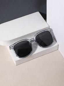 1 PC Men's Square Fashion Glasses Lightweight Solid Color PC Frame Gray Lens Casual Versatile For Street Outdoor Daily Occasions With Glasses Box - Multicolor - View 12