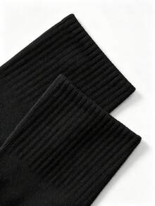 1/5/10/15/20 Pairs Women's Pure Black Ribbed Mid-Calf Socks, Soft & Breathable Basic Casual Socks, Suitable For Daily Wear - Black - View 3