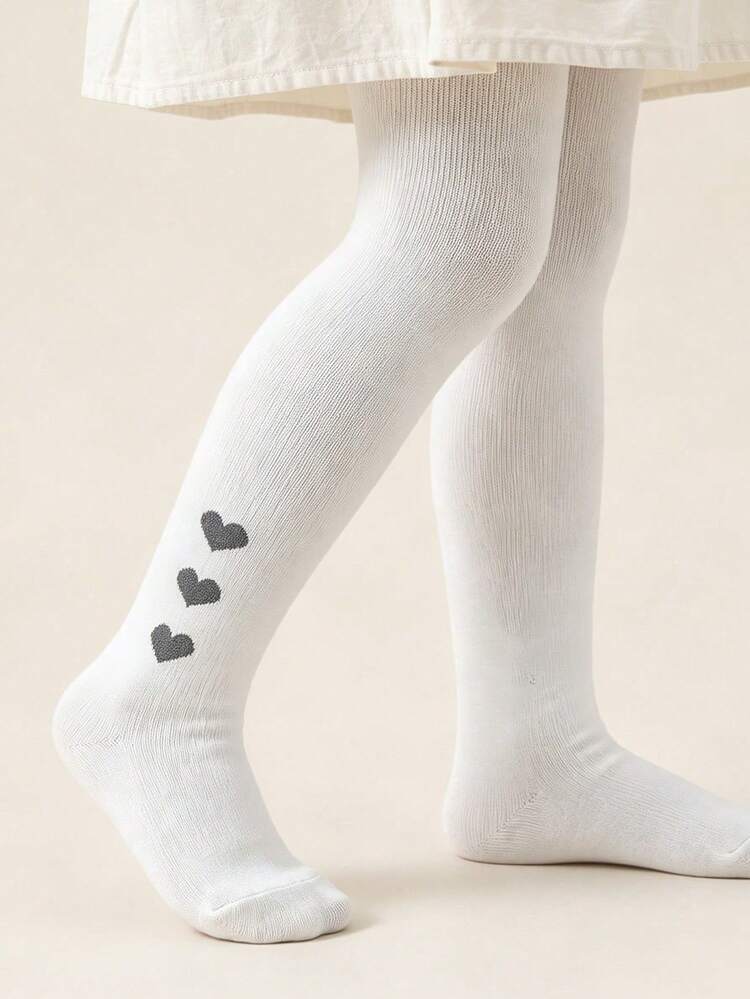 2 Pairs Baby Infant Solid Color Heart Pattern Tights, Versatile Minimalist Style All-Match Colors, Baby Girl Toddler Tights - Multicolor - View 7