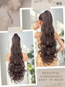 Ekstensi Rambut Ekor Kuda Berbentuk Cakar HEYPINK, Panjang 32 Inci Cokelat Bergelombang Alami Keriting, Wig Ekor Kuda Serat Sintetis Tahan Panas, Cocok untuk Pemakaian Sehari-hari Wanita - Hitam Coklat - View 8