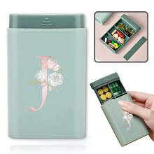 Gold Letter Print Portable Pill Box, Multi-Compartment Sealed Medicine Storage Box, Compact Daily Pill Container, Suitable For Travel And Daily Use - Multicolor - View 53