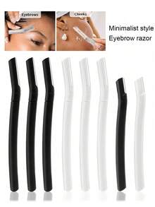 8pcs Black And White Eyebrow Scraper And Shaving Set, Eyebrow Trimmer, Exfoliating Beauty Tool, Body Hair Trimmer, Women's Eyebrow Trimming Set, Long Handle Blade With Precise Protection, Suitable For Home Or Travel Use - Upgraded Version - View 1