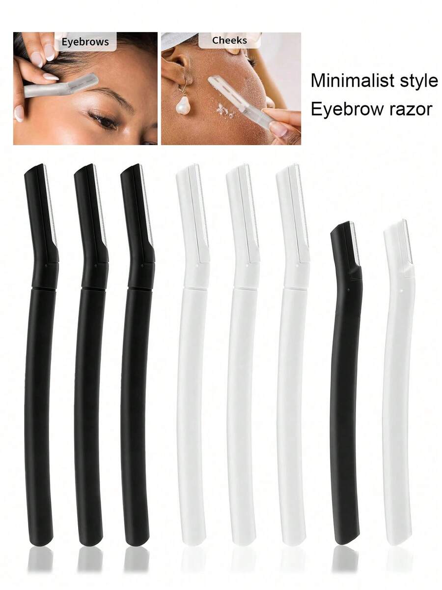 8pcs Black And White Eyebrow Scraper And Shaving Set, Eyebrow Trimmer, Exfoliating Beauty Tool, Body Hair Trimmer, Women's Eyebrow Trimming Set, Long Handle Blade With Precise Protection, Suitable For Home Or Travel Use - Upgraded Version - View 1