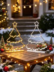 Linear-Style Christmas Tree Tabletop Ornament. A Festive Piece Suitable For Display On Dining Tables, Cabinets, Or In The Living Room; Its Versatile, Neutral Style Complements A Wide Range Of Home Interiors. - A - View 2