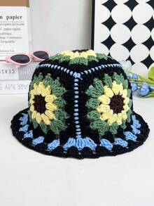 OBOVAY 1 buah Topi Ember Wanita Y2K Warna-warni Buatan Tangan, Topi Rajut Patchwork Blok Warna Gaya Hip-Hop Jalanan, Cocok untuk Pemakaian Sehari-hari, Liburan, Bohemian - Sepuluh warna - View 12