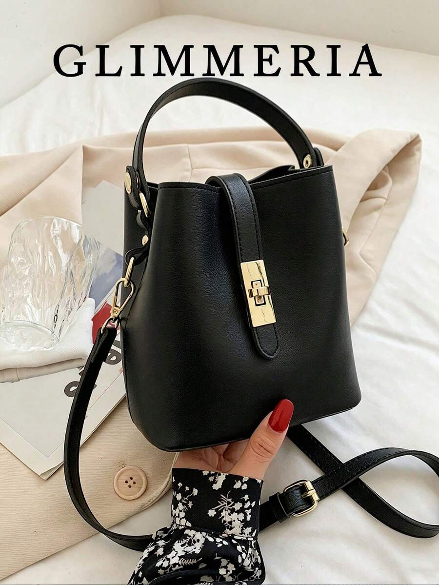 Women's Casual Crossbody Bucket Bag - Solid Color, Double Layer PU Material Handbag, Magnetic Closure, Adjustable Shoulder Strap - Lightweight Design, Suitable For Commuting, Casual And Dating, Minimalist Style, Versatile