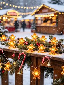 1pc Gingerbread Man LED String Lights, Cute Gingerbread Decoration, Gingerbread Man Candy String Lights, Suitable For Christmas Party Decoration, Home Decor, Wedding, Room Decoration, Christmas Tree Hanging Decor (Battery Not Included) - Multicolor - View 7