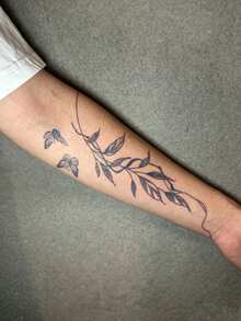 Herbal Juice Semi-Permanent Magic Tattoo Sticker, Minimalist Ins Style Branch Leaf Butterfly Pattern, Long-Lasting 14 Days, No Fading, No Reflection, Temporary Tattoo Sticker For Arm, Leg, Body, 1pc/Pack - Blue - View 2