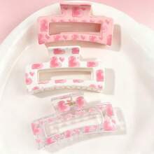 3pcs Minimalist Square Hollow Hair Clips, Sweet Hair Additions With Heart Pattern,Suitable For Casual Outdoor Wear - Multicolor - View 7