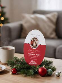 Personalized Oval Cards, Customized Photo And Text, Customized Family Photo Christmas Party Invitation, Merry Christmas Holiday Greeting Card, For Christmas Party Celebration, Customized Christmas Family Gathering Invitation Card, Gift Card/Gift Card/Blessing Card/Invitation/Commemorative Card - Multicolor - View 6