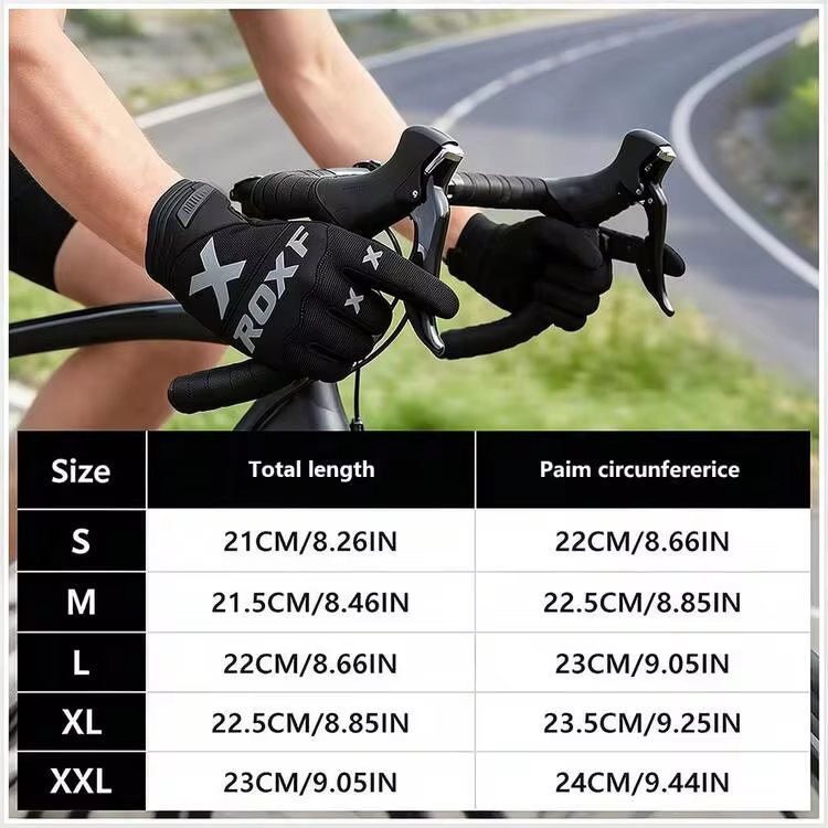 ROXF 1 Pair Full Finger Touchscreen Motorcycle Riding Gloves, Breathable Anti-Slip Shock-Absorbing, Off-Road & Mountain Bike Riding Gloves, Unisex - Black - View 3