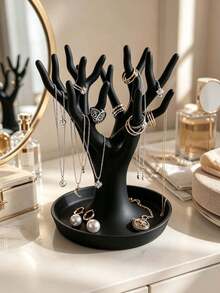 1pcMinimalist Style Resin Tree Shaped Jewelry Holder, Branch Design With Round Bottom Tray, Necklaces Rings Bracelets, Jewelry Display Stand, Ideal For Bedroom Vanity Decor, Birthday & Holiday Gift For Year-Round Usage - Multicolor - View 12