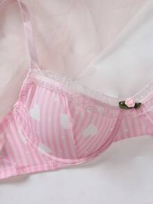 1 Set Sweet Sexy Neckline Contrast Lace Trim Underwire Bra And Thong Panty Lingerie Set For Women - Multicolor - View 4