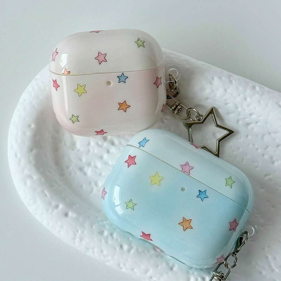 Minimalist Gentle Cute Style Star Pattern TPU Wireless Earphone Protective Case Compatible With AirPodsPro3 AirPods4 AirPods5 AirPodsPro AirPodsPro2 Earphone Cover With Pendant