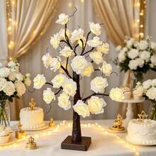 1PC/2pcs LED White Rose Tree Light 60CM 24 Warm Lights USB And AA Battery Dual Power Supply Holiday Home Dorm Party Desktop Night Light - Warm white light - View 8