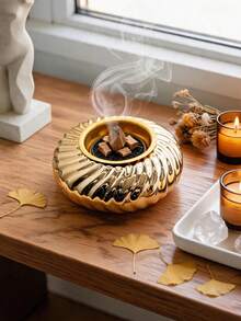 1pc Round Ceramic Incense Burner, Minimalist & Exquisite Style. Elegant Home Ornament For Desktop And Garden Decor, Great For Festivals And Meditation, Perfect Gift Choice. - Incense Burner - View 5