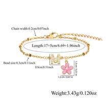1pc Fashion Classic Initial Pink Color Flower Pendant Golden Stainless Steel Bead Chain Bracelets For Women - Bracelet - View 2