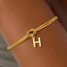 1pc Minimalist Niche Gold Knotted Double Layer A-Z Letter Pendant Bracelet For Women, Suitable For Delicate Daily Wear And Gift Giving - Multicolor - View 13