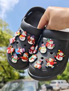 16pcs Assorted Christmas Snowman Series DIY Fashion Sandals Charms, Detachable Clog Shoe Charms, Suitable As Christmas Party Gifts - Multicolor - View 3
