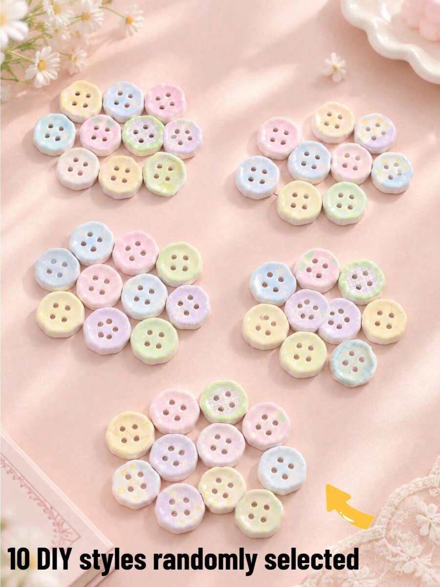 10pcs DIY Style Random New Fresh Small 4-Hole Buttons, Clothing Accessories, Handmade DIY Materials, Hair Accessories, Phone Case Decoration - Multicolor - View 1