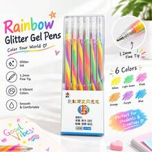 3Pcs Random Color Rainbow Gradient Glitter Gel Pens, 1.2mm Tip Shimmer Ink Writing Drawing Pens, Journaling DIY Art School Stationery - Multicolor - View 7