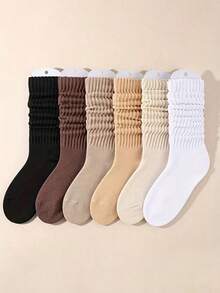 1/2/3/4/6 Pairs Women's Autumn/Winter Warm Thick Fleece Lined Terry Socks, Loose Mid-Calf Socks, Solid Color Sole Yoga Pilates Floor Socks, Y2K Style - Multicolor - View 5