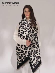 1pc Women's Letter Fashion Polyester Low-Key Casual Versatile Soft Autumn/Winter Scarf For Daily Use - Black - View 6