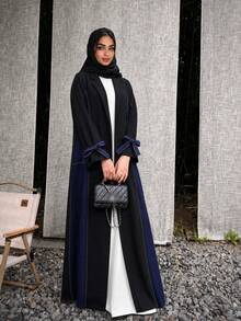 Hafizah Women's Spring/Autumn Casual Blue Trim Decorated Blazer Collar Design Fashion Versatile Elegant Trench Coat - Black - View 3