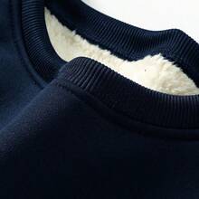 Men's Autumn/Winter Warm Minimalist Fleece Pullover Sweatshirt, Daily Home Casual Commute, Outdoor Sports, Fleece Lining For Extra Warmth, Simple Round Neck Design - Navy Blue - View 5