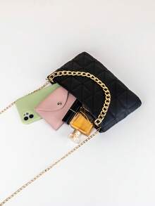 1pc Girls' Solid Color Geometric Quilted Chain Bag, Detachable Thin Chain Shoulder Strap, Fashion Date Commute Small Square Bag - M1166 - View 10