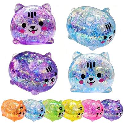 1/2/6/12/30pcs Sensory Stress Relief Glitter Capybara Squeeze Toy, 4 Colors Soft Rubber Squishy Toy, Cat Stress Ball, Cute Axolotl Elastic Capybara Squeezy, Birthday Party Gift (Random Color And Style)