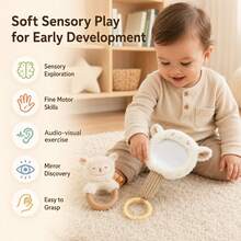 1 SET Mainan Gigit Bayi Bentuk Domba dengan Cermin Genggam & Mainan Kerincingan, Cermin Akrilik, Mainan Gigit Bayi untuk Melatih Sensori Bayi Baru Lahir - Aprikot - View 6