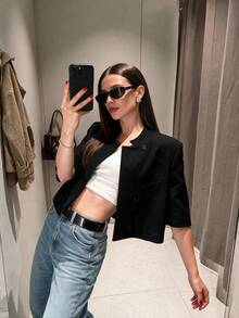 Women's Regular Fit Short Blazer, Short Sleeve Business Casual Suit Jacket, Suitable For Graduation Ceremony - Black - View 1