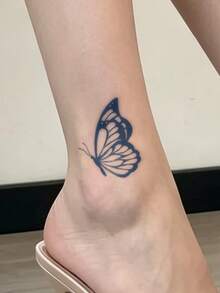 1pc Herbal Juice Semi-Permanent Magic Tattoo Sticker, INS Style Butterfly Design, Long-Lasting 14 Days, No Fading, Non-Reflective, Temporary Tattoo Sticker For Arm, Shoulder, Neck, Collarbone, Leg And Body - Blue - View 5