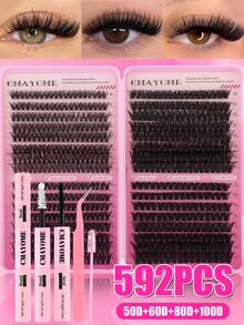 640/592/576 Clusters Segmented Lash Extensions, 8-16mm D Curl 10D-150D Fluffy Thick Individual Lashes, Waterproof Ultra-Soft Single Cluster Eyelashes For Daily Wear, Dating, Party, Christmas, Halloween. - Multicolor - View 4