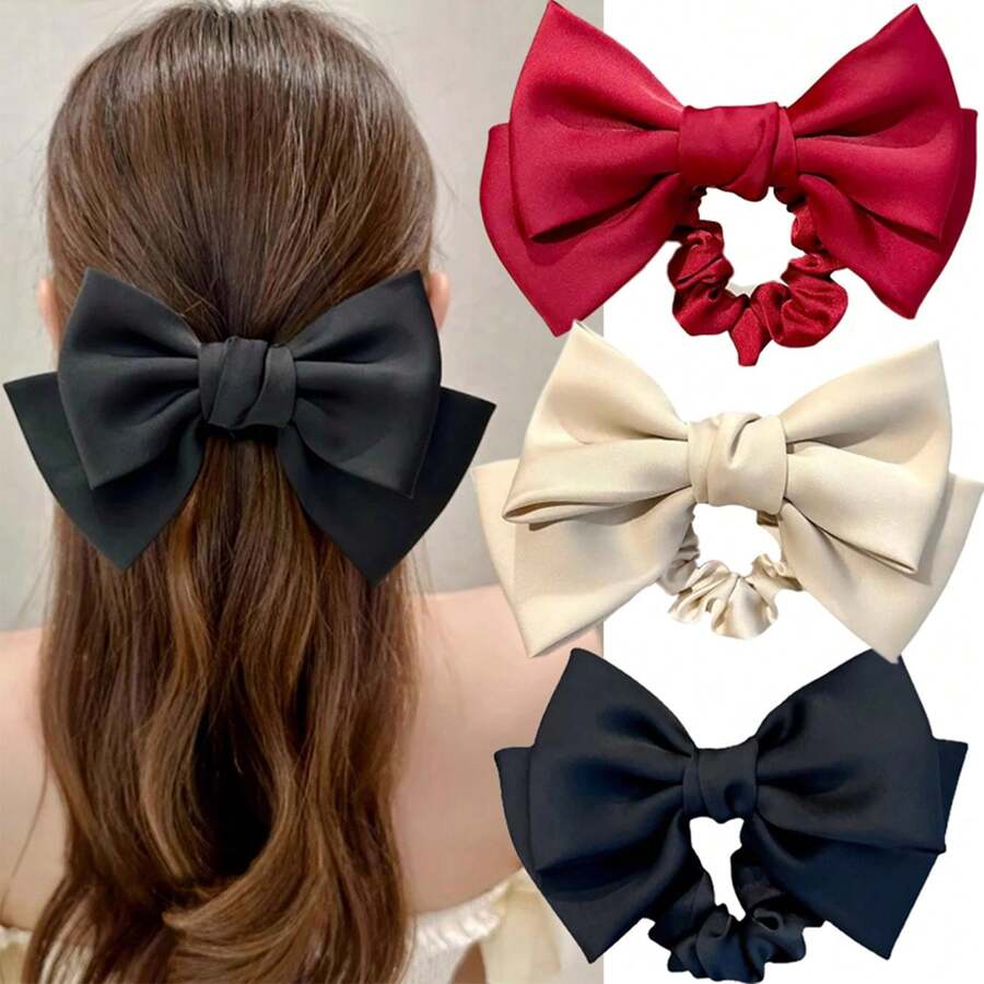 1pc French Retro Bow Hair Tie, High-End And Elegant Temperament, Wide Brim Will Not Damage Hair, Durable Hair Accessory, Easily Release Charm. - Multicolor - View 1