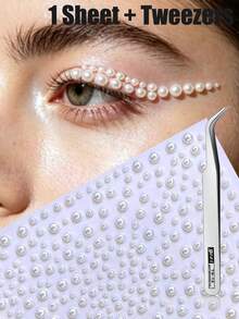 1/4/7 Sheets Pearl Face Jewels Sticker, Rave Accessories Y2K Festival Gift DIY Music Festival Party Makeup Masquerade, Applicable To Hair, Eyes, Face, Body Decorations,Concert Look,Face Gems - White - View 6