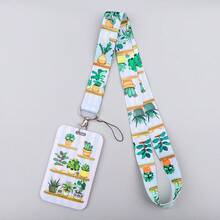1 Piece Cute Potted Plant Print ID Badge Holder With Lanyard, Cartoon Cactus Card Holder For Work Student School Office, Lovely Gift - Multicolor - View 6