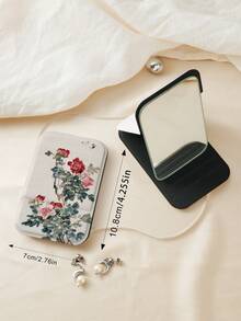 1PC Chinese Style Pastoral Series Portable Folding Compact Mirror, Ultra-Thin Lightweight Convenient Durable PU Leather, Suitable For Various Occasions Travel Party Work School, Suitable For All Ages - Multicolor - View 4