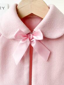 Autumn/Winter French Style Baby Girl Cute Pink Solid Color Lapel Overcoat Princess Bow Short Outwear Top - Pink - View 3