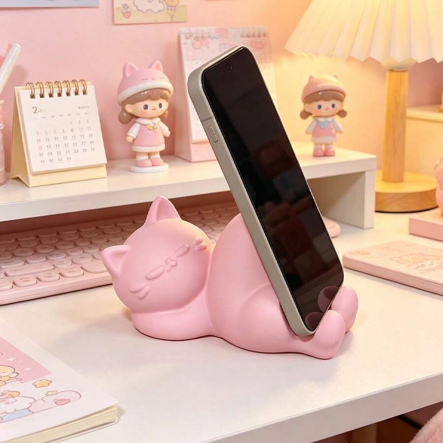 1pc Cat Shaped Phone Holder, 3D Printed Mobile Phone Support, Cute Kawaii Desktop Phone Stand, Creative Tabletop Decor For Office Home Bedroom, Decor Gadgets To Support Your Cellphone - Phone Stand - View 1
